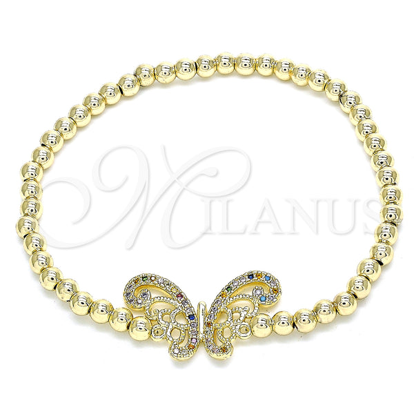 Gold Filled Bracelet — Fancy Bracelet Expandable Bead and Butterfly Design with — main product view — SKU 134109 | Oro Laminado brazalete — elegante Bracelet Expandable Bead and Butterfly diseño with — SKU 134109