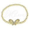 Oro Laminado Fancy Bracelet, Gold Filled Style Expandable Bead and Butterfly Design, with Multicolor Micro Pave, Polished, Golden Finish, 03.299.0046.07 (04 MM Thickness, 7 Inches Length)