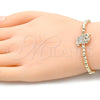 Oro Laminado Fancy Bracelet, Gold Filled Style Expandable Bead and Owl Design, with White and Black Micro Pave, Polished, Golden Finish, 03.299.0047.07 (04 MM Thickness, 7 Inches Length)