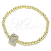 Oro Laminado Fancy Bracelet, Gold Filled Style Expandable Bead and Owl Design, with White and Black Micro Pave, Polished, Golden Finish, 03.299.0047.07 (04 MM Thickness, 7 Inches Length)