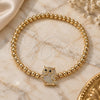 Oro Laminado Fancy Bracelet, Gold Filled Style Expandable Bead and Owl Design, with White and Black Micro Pave, Polished, Golden Finish, 03.299.0047.07 (04 MM Thickness, 7 Inches Length)