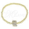 Oro Laminado Fancy Bracelet, Gold Filled Style Expandable Bead and Owl Design, with White and Black Micro Pave, Polished, Golden Finish, 03.299.0047.07 (04 MM Thickness, 7 Inches Length)