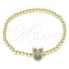 Oro Laminado Fancy Bracelet, Gold Filled Style Expandable Bead and Owl Design, with Multicolor Micro Pave, Polished, Golden Finish, 03.299.0048.07 (04 MM Thickness, 7 Inches Length)