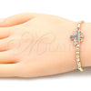 Oro Laminado Fancy Bracelet, Gold Filled Style Expandable Bead and Angel Design, with Multicolor Micro Pave, Polished, Golden Finish, 03.299.0052.07 (04 MM Thickness, 7 Inches Length)