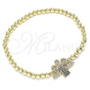 Oro Laminado Fancy Bracelet, Gold Filled Style Expandable Bead and Angel Design, with Multicolor Micro Pave, Polished, Golden Finish, 03.299.0052.07 (04 MM Thickness, 7 Inches Length)