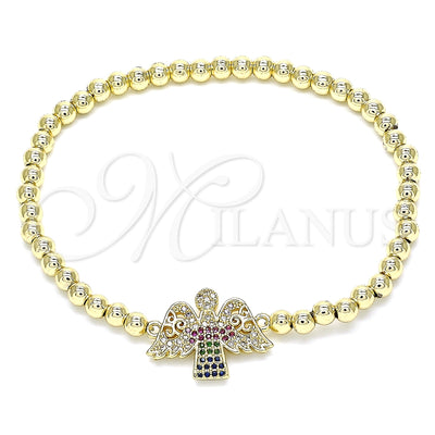 Oro Laminado Fancy Bracelet, Gold Filled Style Expandable Bead and Angel Design, with Multicolor Micro Pave for wholesale, main product view