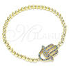 Oro Laminado Fancy Bracelet, Gold Filled Style Expandable Bead and Hand of God Design, with Multicolor Micro Pave, Polished, Golden Finish, 03.299.0053.07 (04 MM Thickness, 7 Inches Length)
