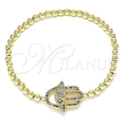 Oro Laminado Fancy Bracelet, Gold Filled Style Expandable Bead and Hand of God Design, with Multicolor Micro for wholesale, main product view