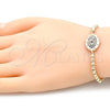Oro Laminado Fancy Bracelet, Gold Filled Style Expandable Bead and Evil Eye Design, with Multicolor Micro Pave, Polished, Golden Finish, 03.299.0054.07 (04 MM Thickness, 7 Inches Length)