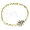 Oro Laminado Fancy Bracelet, Gold Filled Style Expandable Bead and Evil Eye Design, with Multicolor Micro Pave, Polished, Golden Finish, 03.299.0054.07 (04 MM Thickness, 7 Inches Length)