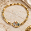 Oro Laminado Fancy Bracelet, Gold Filled Style Expandable Bead and Evil Eye Design, with Multicolor Micro Pave, Polished, Golden Finish, 03.299.0054.07 (04 MM Thickness, 7 Inches Length)