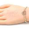 Oro Laminado Fancy Bracelet, Gold Filled Style Expandable Bead and Heart Design, with Multicolor Micro Pave, Polished, Golden Finish, 03.299.0057.07 (04 MM Thickness, 7 Inches Length)