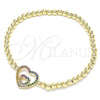 Oro Laminado Fancy Bracelet, Gold Filled Style Expandable Bead and Heart Design, with Multicolor Micro Pave, Polished, Golden Finish, 03.299.0057.07 (04 MM Thickness, 7 Inches Length)