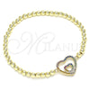 Oro Laminado Fancy Bracelet, Gold Filled Style Expandable Bead and Heart Design, with Multicolor Micro Pave, Polished, Golden Finish, 03.299.0057.07 (04 MM Thickness, 7 Inches Length)