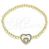 Oro Laminado Fancy Bracelet, Gold Filled Style Expandable Bead and Heart Design, with Multicolor Micro Pave, Polished, Golden Finish, 03.299.0057.07 (04 MM Thickness, 7 Inches Length)
