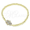 Oro Laminado Fancy Bracelet, Gold Filled Style Expandable Bead and Hand of God Design, with Multicolor Micro Pave, Polished, Golden Finish, 03.299.0060.07 (04 MM Thickness, 7 Inches Length)