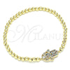 Oro Laminado Fancy Bracelet, Gold Filled Style Expandable Bead and Hand of God Design, with Multicolor Micro Pave, Polished, Golden Finish, 03.299.0060.07 (04 MM Thickness, 7 Inches Length)