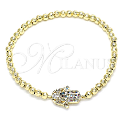 Oro Laminado Fancy Bracelet, Gold Filled Style Judaica and Expandable Bead Design, with Multicolor Micro Pave, Polished, Golden Finish, 03.299.0060.07 (04 MM Thickness, 7 Inches Length)