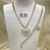 Oro Laminado Necklace, Bracelet and Earring, Gold Filled Style Heart Design, with White Cubic Zirconia and White Crystal, Polished, Golden Finish, 06.372.0016
