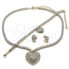 Oro Laminado Necklace, Bracelet and Earring, Gold Filled Style Heart Design, with White Cubic Zirconia and White Crystal, Polished, Golden Finish, 06.372.0016