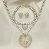 Oro Laminado Necklace, Bracelet and Earring, Gold Filled Style Heart Design, with White Cubic Zirconia and White Crystal, Polished, Golden Finish, 06.372.0016