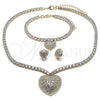 Oro Laminado Necklace, Bracelet and Earring, Gold Filled Style Heart Design, with White Cubic Zirconia and White Crystal, Polished, Golden Finish, 06.372.0016