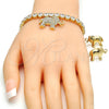 Oro Laminado Necklace, Bracelet and Earring, Gold Filled Style Elephant Design, with White Cubic Zirconia and White Crystal, Polished, Golden Finish, 06.372.0017