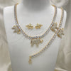 Oro Laminado Necklace, Bracelet and Earring, Gold Filled Style Elephant Design, with White Cubic Zirconia and White Crystal, Polished, Golden Finish, 06.372.0017
