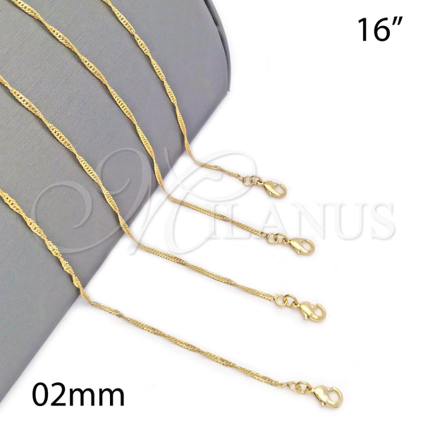 Oro Laminado Basic Necklace, Gold Filled Style Singapore Design, Polished, Golden Finish, 04.09.0169.16 (16 Inches Length)