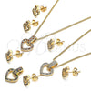 Oro Laminado Earring and Pendant Adult Set, Gold Filled Style Heart Design, with Garnet and White Micro Pave, Polished, Golden Finish, 10.342.0011.2