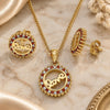 Oro Laminado Earring and Pendant Adult Set, Gold Filled Style Love Design, with Garnet and White Micro Pave, Polished, Golden Finish, 10.342.0017.2