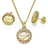 Oro Laminado Earring and Pendant Adult Set, Gold Filled Style Love Design, with Garnet and White Micro Pave, Polished, Golden Finish, 10.342.0017.2