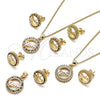 Oro Laminado Earring and Pendant Adult Set, Gold Filled Style Love Design, with Garnet and White Micro Pave, Polished, Golden Finish, 10.342.0017.2