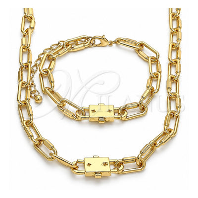 Oro Laminado Necklace and Bracelet, Gold Filled Style Paperclip Design, Polished, Golden Finish, 06.321.0001