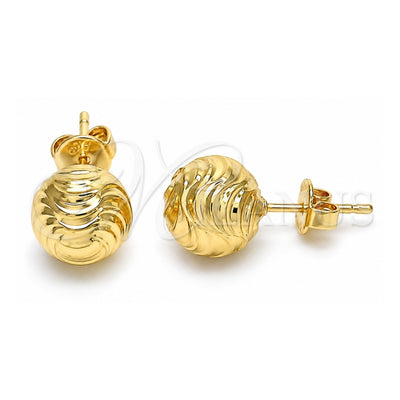 Oro Laminado Stud Earring, Gold Filled Style Diamond Cutting Finish, Golden Finish, 02.100.0105