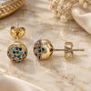 Oro Laminado Stud Earring, Gold Filled Style with Multicolor Micro Pave, Polished, Golden Finish, 02.156.0424.1