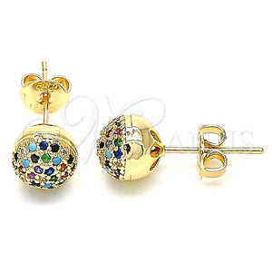 Oro Laminado Stud Earring, Gold Filled Style with Multicolor Micro Pave, Polished, Golden Finish, 02.156.0424.1