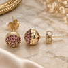 Oro Laminado Stud Earring, Gold Filled Style with Ruby Micro Pave, Polished, Golden Finish, 02.156.0424.2