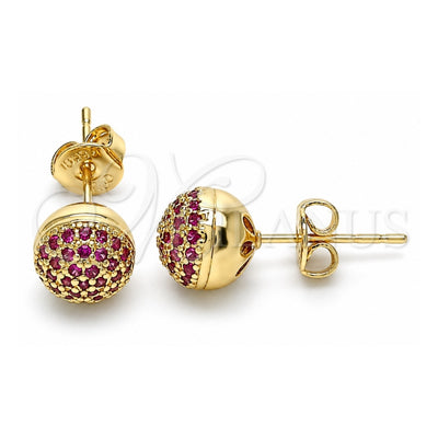 Oro Laminado Stud Earring, Gold Filled Style with Ruby Micro Pave, Polished, Golden Finish, 02.156.0424.2