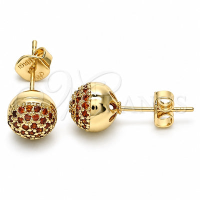 Oro Laminado Stud Earring, Gold Filled Style with Garnet Micro Pave, Polished, Golden Finish, 02.156.0424.3