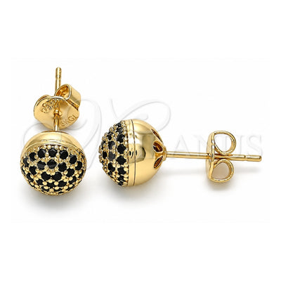 Oro Laminado Stud Earring, Gold Filled Style with Black Micro Pave, Polished, Golden Finish, 02.156.0424.4