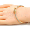 Oro Laminado Individual Bangle, Gold Filled Style Heart Design, with White Micro Pave and White Crystal, Polished, Golden Finish, 07.193.0022.04 (02 MM Thickness, Size 4 (2.25 Diameter))