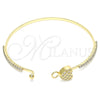 Oro Laminado Individual Bangle, Gold Filled Style Heart Design, with White Micro Pave and White Crystal, Polished, Golden Finish, 07.193.0022.04 (02 MM Thickness, Size 4 (2.25 Diameter))