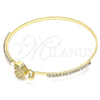 Oro Laminado Individual Bangle, Gold Filled Style Heart Design, with White Micro Pave and White Crystal, Polished, Golden Finish, 07.193.0022.04 (02 MM Thickness, Size 4 (2.25 Diameter))