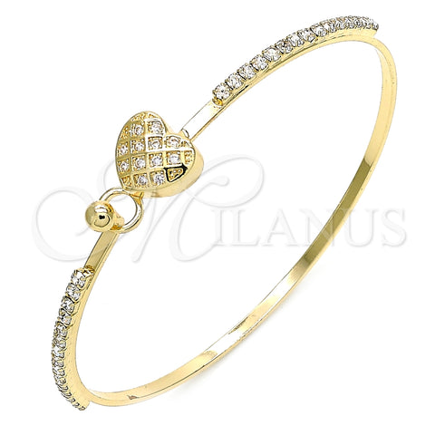 Oro Laminado Individual Bangle, Gold Filled Style Heart Design, with White Micro Pave and White Crystal, Polished, Golden Finish, 07.193.0022.04 (02 MM Thickness, Size 4 (2.25 Diameter))