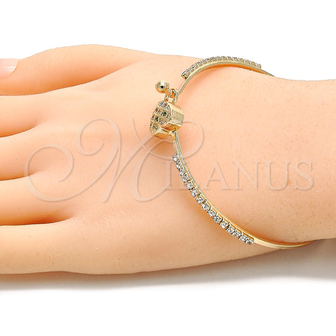 Oro Laminado Individual Bangle, Gold Filled Style Heart Design, with Multicolor Micro Pave and White Crystal, Polished, Golden Finish, 07.193.0022.1.04 (02 MM Thickness, Size 4 (2.25 Diameter))