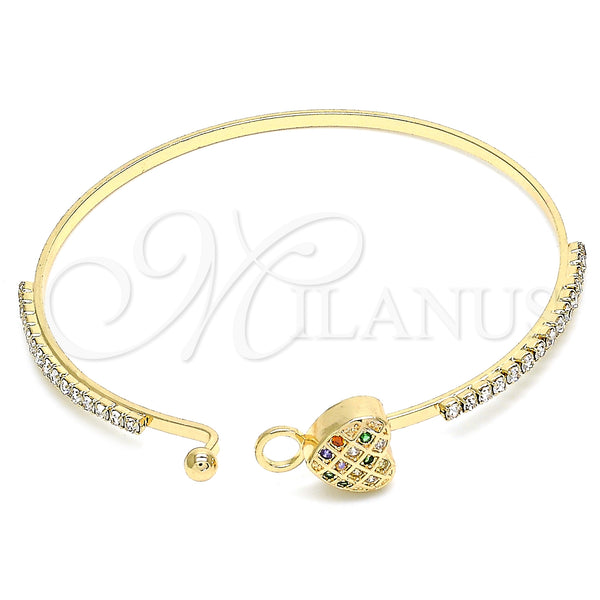Gold Filled Jewelry — Individual Bangle Heart Design with Multicolor Micro Pave — alternate product view — SKU 134153 | Oro Laminado joyería — Individual Bangle corazón diseño with Multicolor Micro Pave — SKU 134153