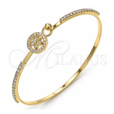 Oro Laminado Individual Bangle, Gold Filled Style Butterfly Design, with White Micro Pave and White Crystal, Polished, Golden Finish, 07.193.0023.04 (02 MM Thickness, Size 4 (2.25 Diameter))