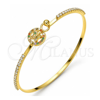 Oro Laminado Individual Bangle, Gold Filled Style Butterfly Design, with Multicolor Micro Pave and White Crystal, Polished, Golden Finish, 07.193.0023.1.04 (02 MM Thickness, Size 4 (2.25 Diameter))
