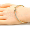 Oro Laminado Individual Bangle, Gold Filled Style Flower and Heart Design, with Multicolor Micro Pave and White Crystal, Polished, Golden Finish, 07.193.0024.1.04 (02 MM Thickness, Size 4 (2.25 Diameter))